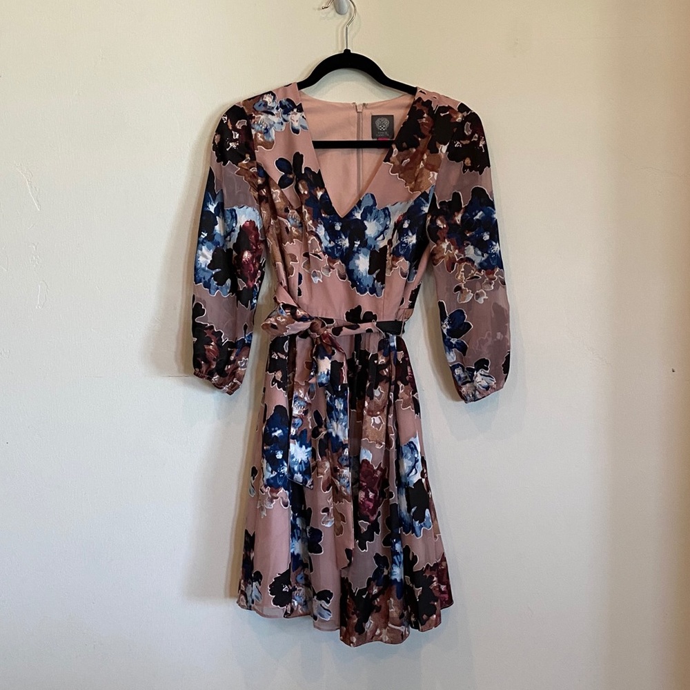 Dusty Rose and Navy Vince Camuto Floral Dress